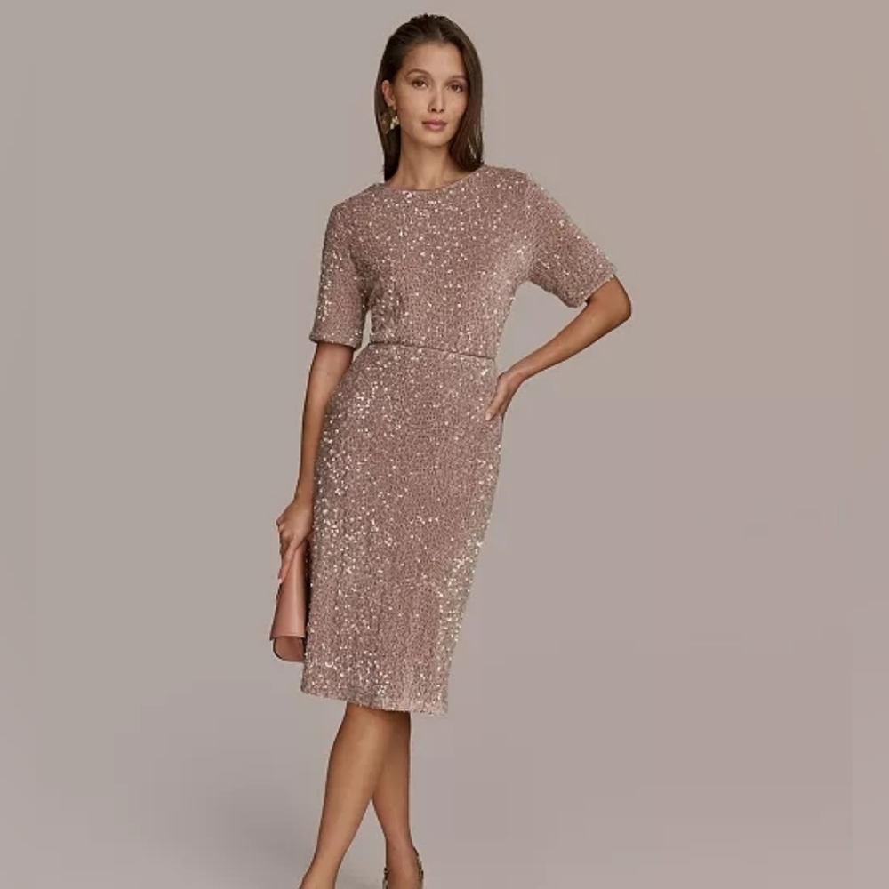 Donna Karan Sequin Suit Separates In Mink Pink Sz Large MSRP $300 NWT